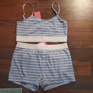 Edikted Light Blue and White Striped Pajama Set Tank And Shorts New